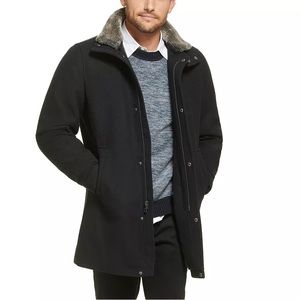 Calvin Klein Men's Urban Walker Coat with Detachable Faux Rabbit Fur Collar